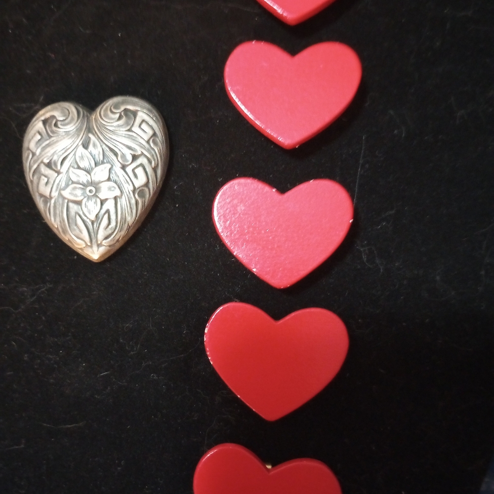 Silver and Red Heart Button Covers